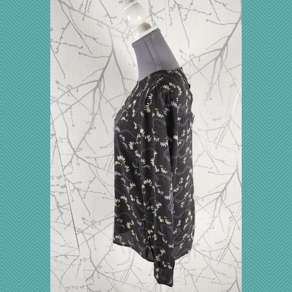 LOFT Black Floral Printed Cutout Back Blouse - Picture 2 of 3